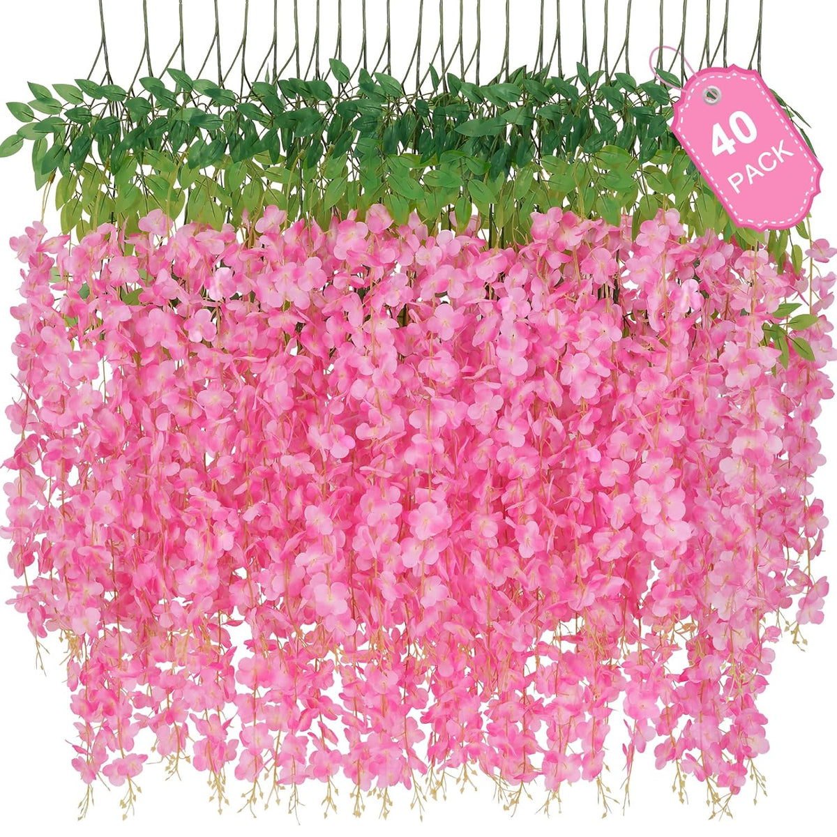 40 Pack Wisteria Hanging Flowers,Hanging Flowers,Fake Wisteria, Hanging Flowers For Decoration,Artificial Flowers,Vines For Bedroom, Wisteria For Wedding Decorations For Home Party(3.6 Ft/Pcs, Pink)