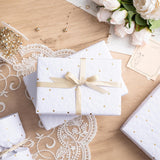 White Wrapping Paper Roll, Mini Roll, Flower With Gold Dot Design Perfect For Wedding, Birthday, Anniversary, Bridal Shower, 17 Inches X 16.4 Feet