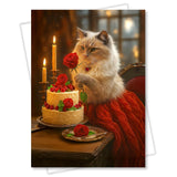 Ragdoll Cat With Cake And Red Rose Greeting Card – Blank Inside – Valentine’S Day, Birthday, Anniversary, Or Thinking Of You Card – Red Rose Collection By – 5X7 In, White Envelope, Made In Usa