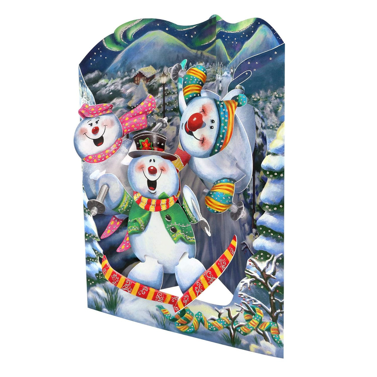 SANTORO Swing Card - 3D Pop Up Christmas Card - Snowmen - For Adults, For Kids, Holiday Party Invitation, Winter Theme Party, Corporate Gifts, Decorations