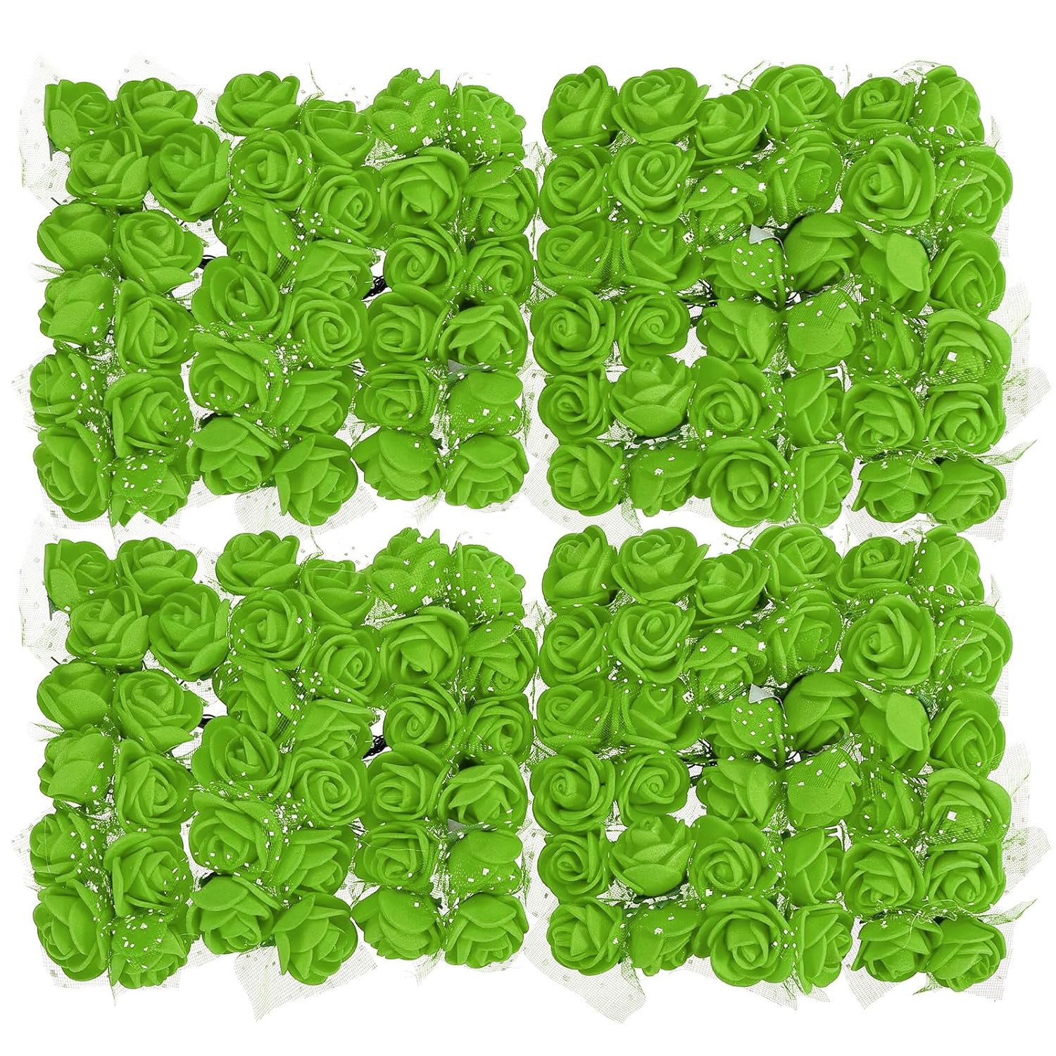 Artificial Rose Flower Heads, Green Mini Faux Flowers 0.8 Inch-1 Inch For Diy Craft Wedding And Party Decoration Pack Of 144