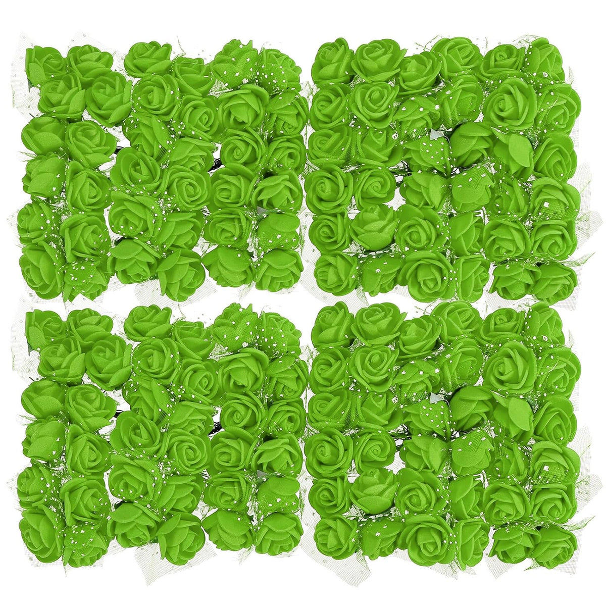 Artificial Rose Flower Heads, Green Mini Faux Flowers 0.8 Inch-1 Inch For Diy Craft Wedding And Party Decoration Pack Of 144