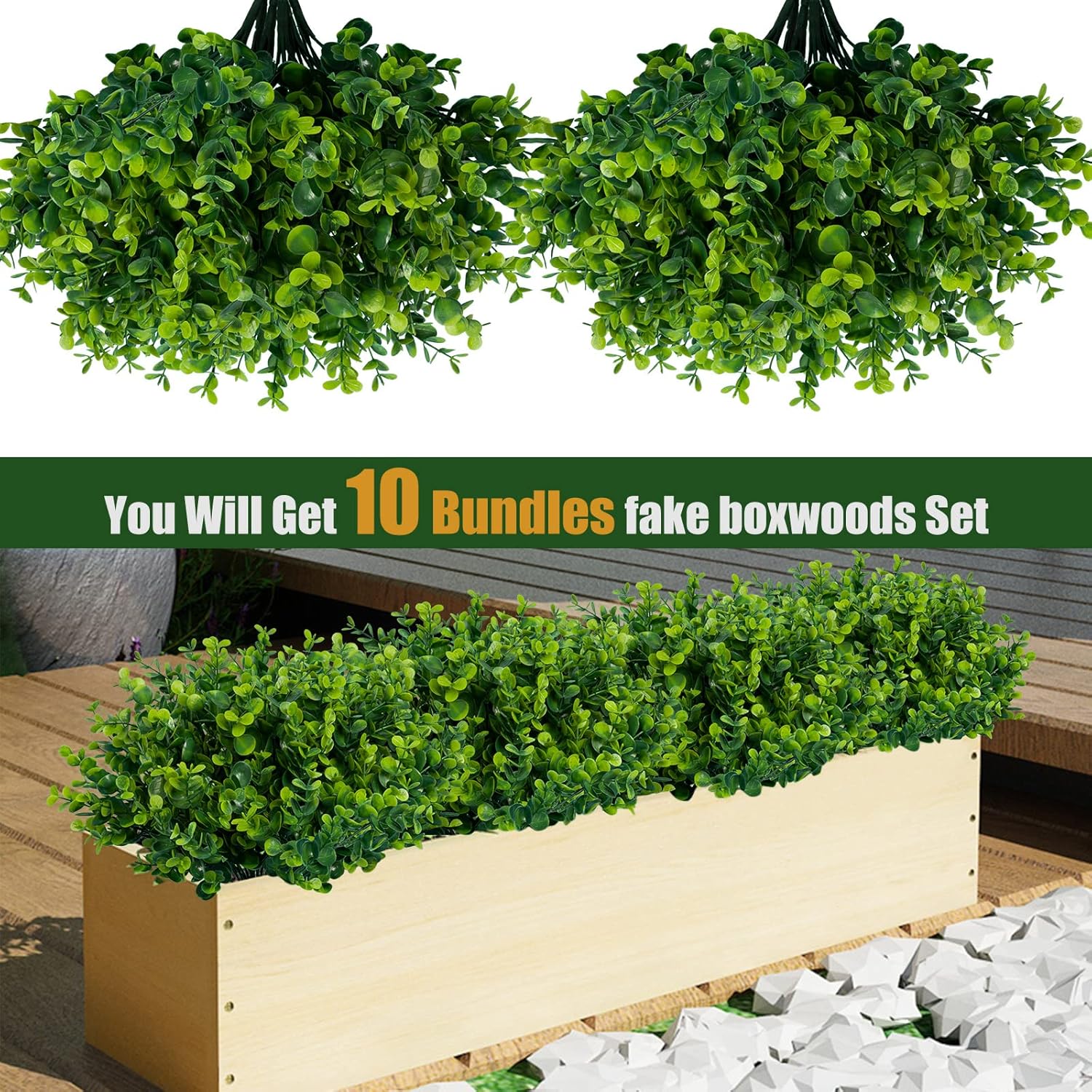 Artificial Greenery Plants Outdoor Uv Resistant Fake Plants Boxwood Shrubs Grass,10 Bundles For Farmhouse Home Garden Office Patio Backyard Wedding And Indoor Outdoor Decoration