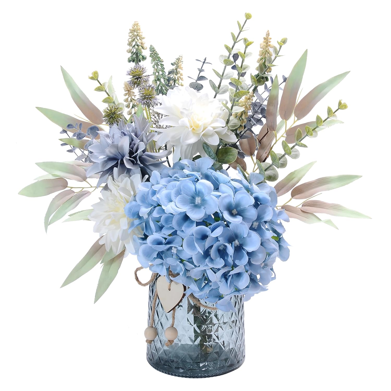 Fake Flowers With Vase, Hydrangea Artificial Flowers In Vase Faux Flowers Arrangement Suitable For Home Kitchen Living Room Fall Spring Decor Office Decoration, Centerpiece Table Decorations