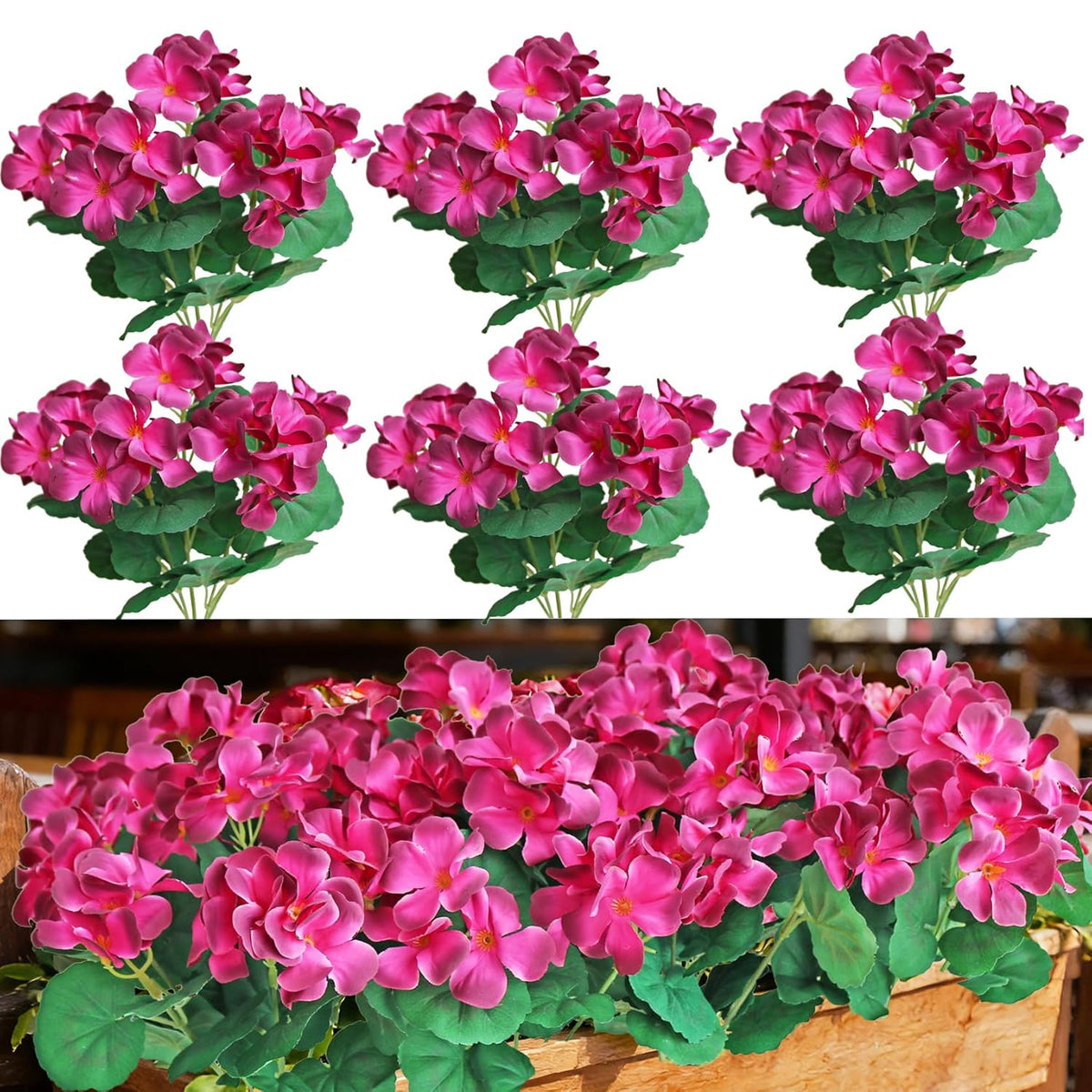 6Pcs Artificial Geranium Bush Decorative Silk Flower Artificial Plant For Outdoors Or Indoor (Wine Red)
