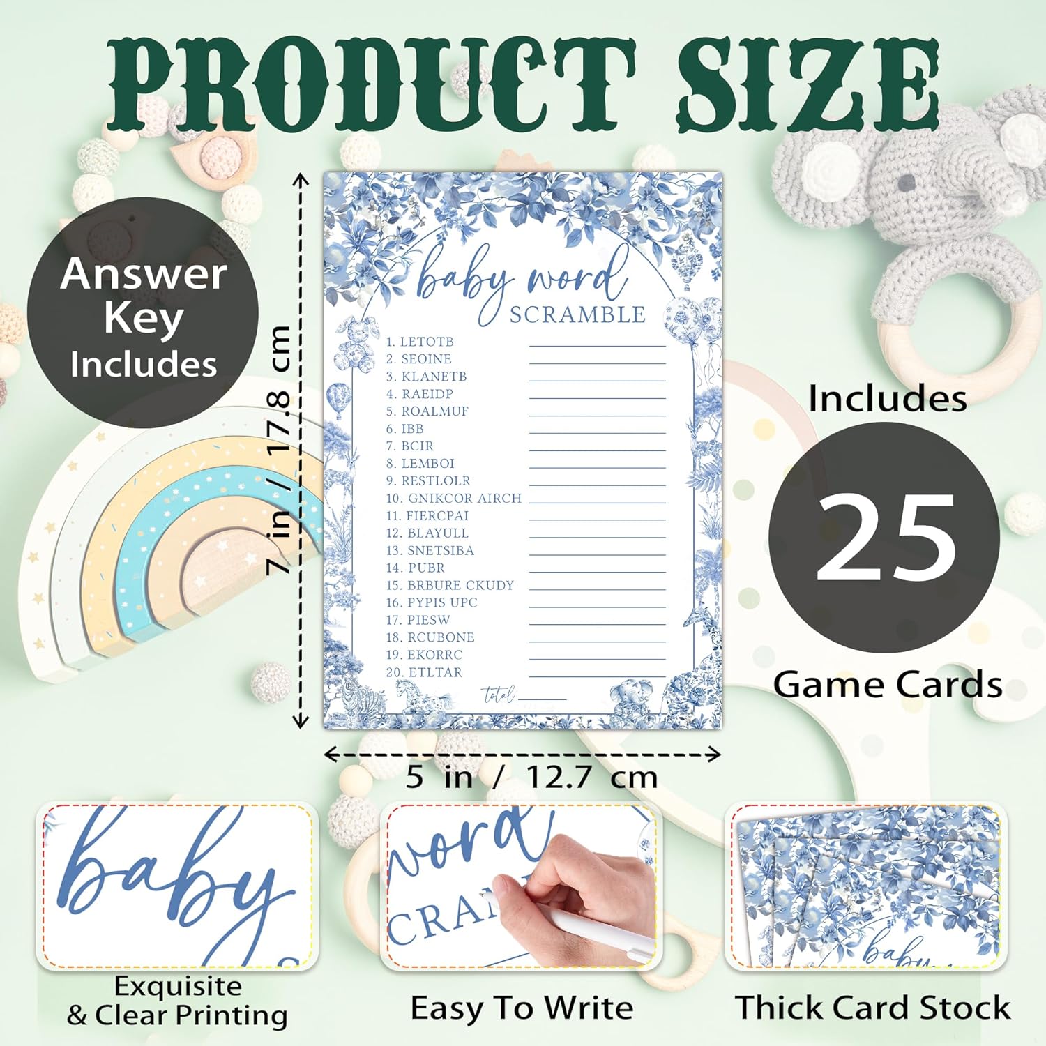 Baby Shower Word Scramble Game, 25 Blue Toile Word Scramble Game Cards, Gender Reveal Games, Fun Baby Shower Games Activity For Boy Or Girl, Gender Neutral Decorations Supplies-A15