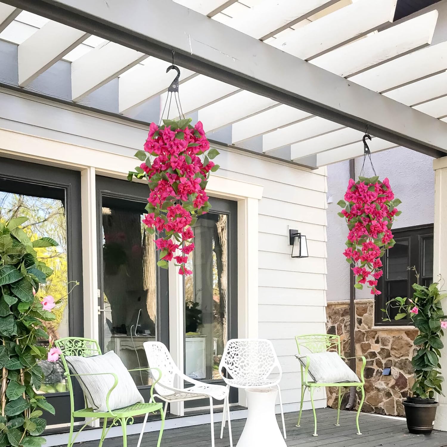 2Pcs Bougainvillea Artificial Hanging Flowers 41.3" Hot Pink Bougainvillea Artificial Vine Uv Resistant Silk Fake Hanging Plant For Outdoor Indoor Wedding Home Garden Patio Porch Decor (Hot Pink)