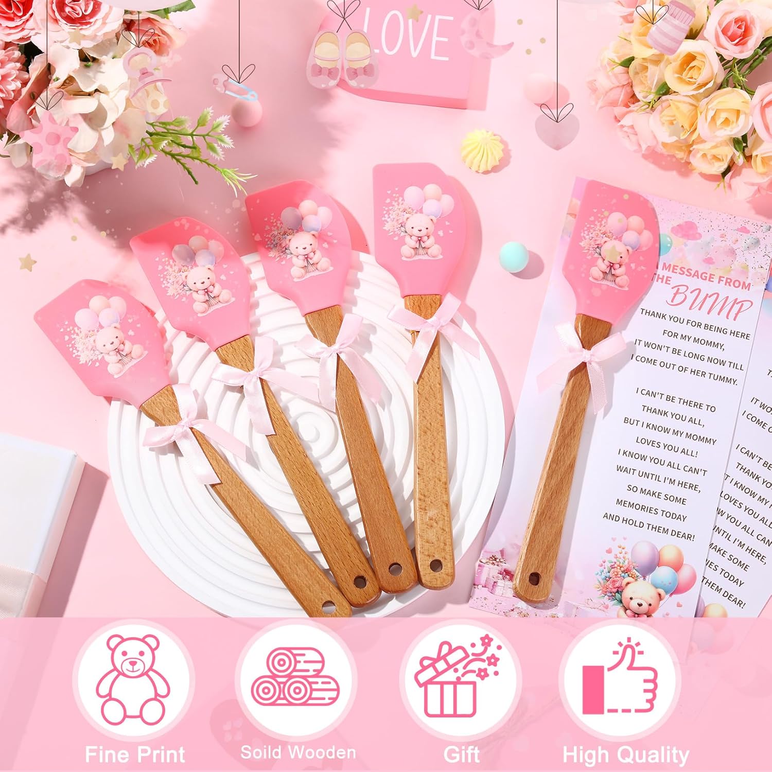 24 Pack Pink Baby Shower Party Favor Gifts Silicone Spatula Gift Heat Resistant Scraper With Twines Mixing Cooking Baking Kitchen Return Gifts For Girl Guests Return Gender Reveal