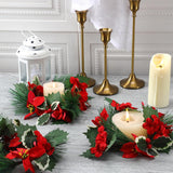6 Pcs Christmas Candle Rings Artificial Red Poinsettia Candle Rings Christmas Table Centerpieces Decorations For Home Xmas Holiday Party Table Centerpiece