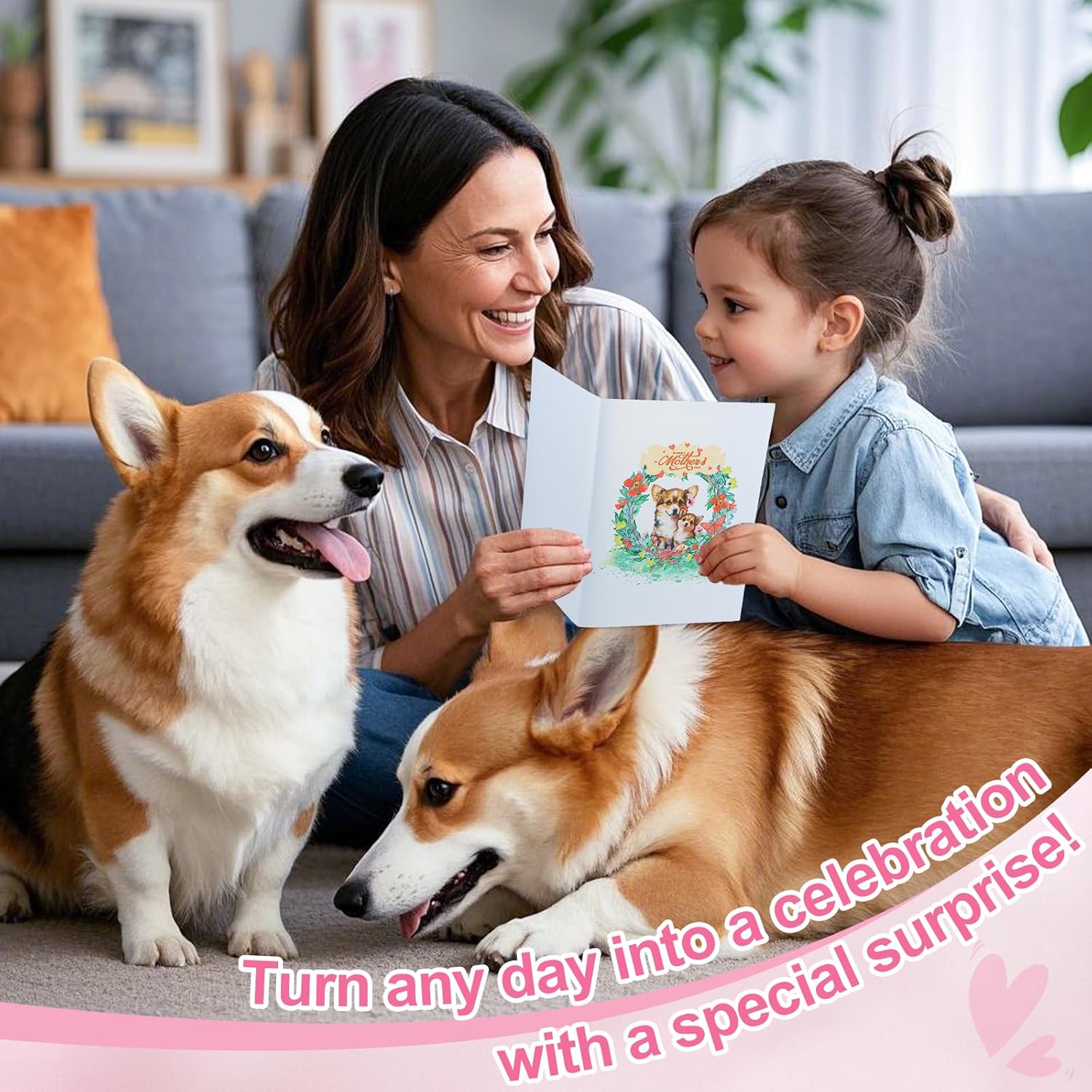 3D Pop Up Mothers Day Card - Happy Mothers Day Corgi Dog Mom Pop Up Gift Greeting Card With Envelope For Best Mom Women Wife Daughter Grandma