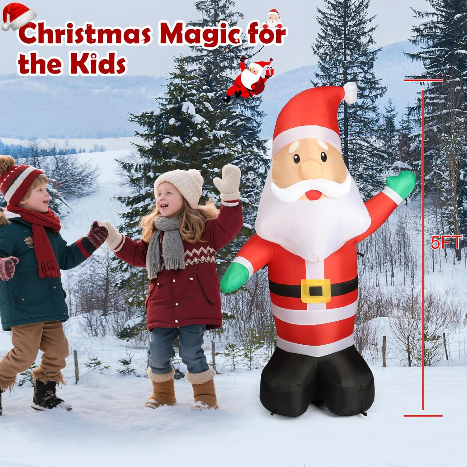5Ft Christmas Inflatable Hello Santa Claus, Christmas Blow Up Yard Outdoor Decor With Build In Leds, Xmas Inflatables Fo