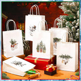 24 Pack Modern Rustic Christmas Gift Bags With Handle Boho Watercolor Christmas Small Paper Gift Wrapping Bags For Xmas, Winter Weddings, Birthdays