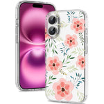 Magnetic Case for iPhone 16 Compatible with Magsafe Pink Flower Floral Pattern Design Cute Clear Phone Case