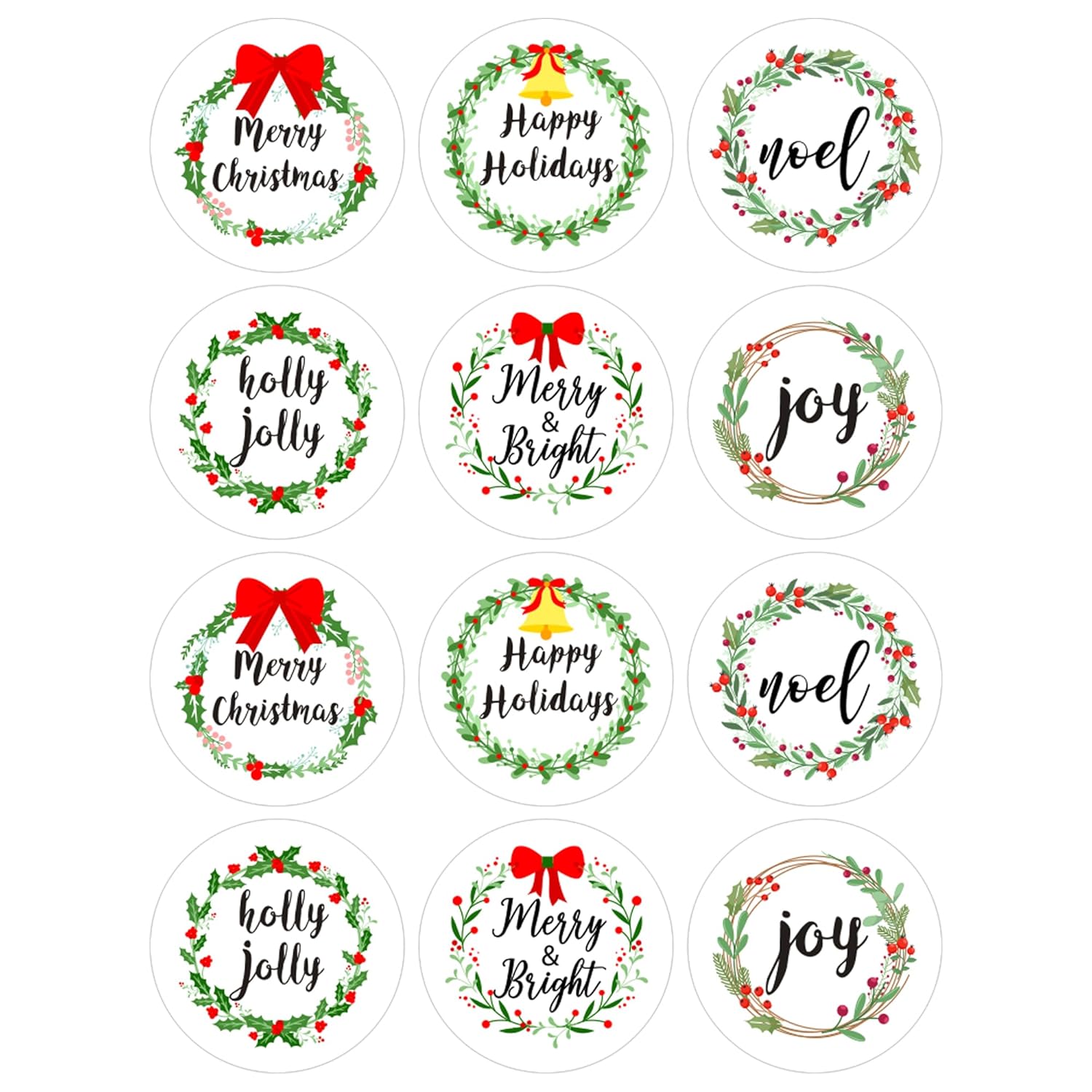 360Pcs Merry Christmas Wreaths Stickers For Envelopes, Round Christmas Stickers For Candy Goodie Envelope Card, Christmas Envelopes Seals Stickers Gift Present Wrapping Decorations