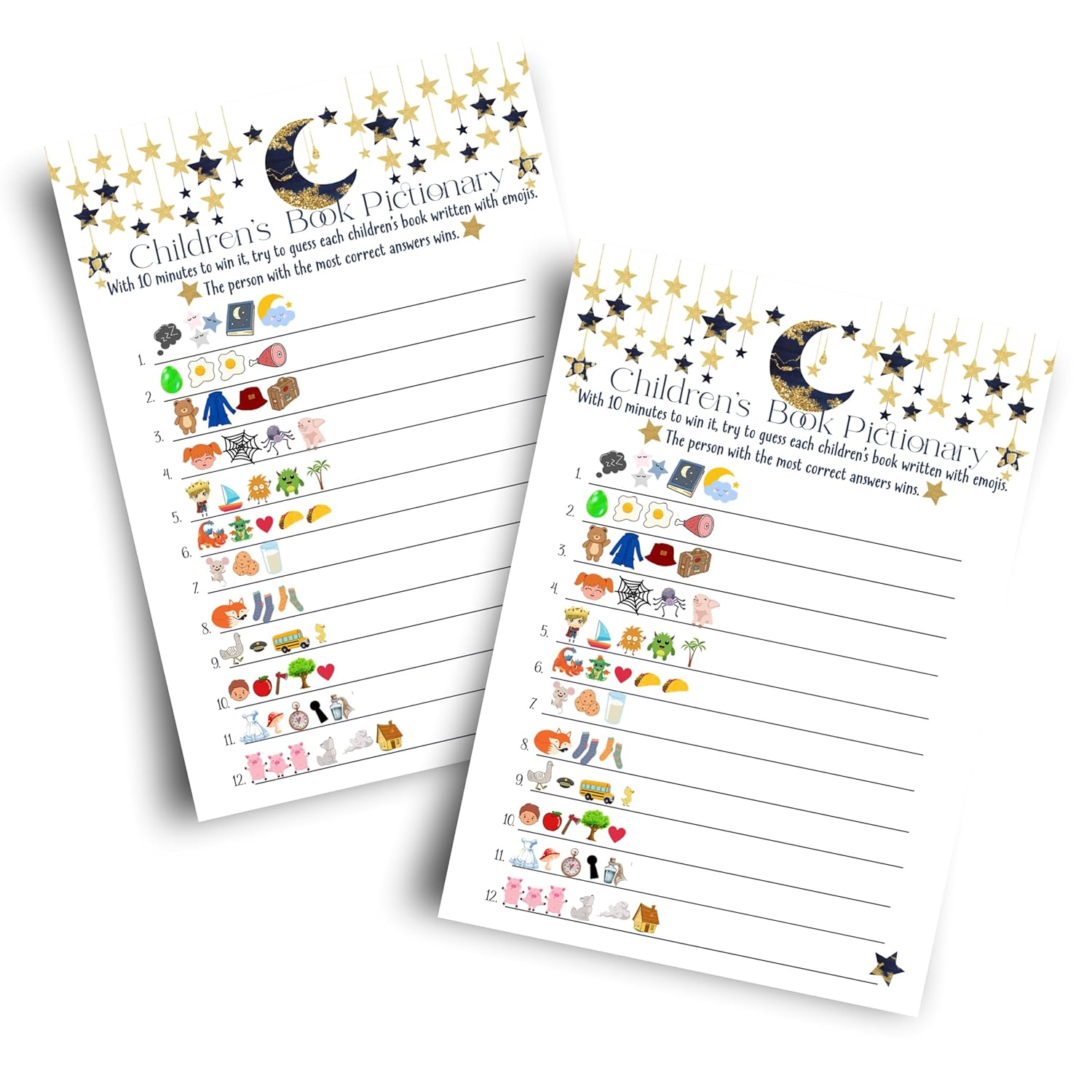 Twinkle Little Star Baby Shower Games Boys - 25 Cards - Fun Guessing Activities For Guests - Gender Neutral Navy And Gold Celestial Moon Theme