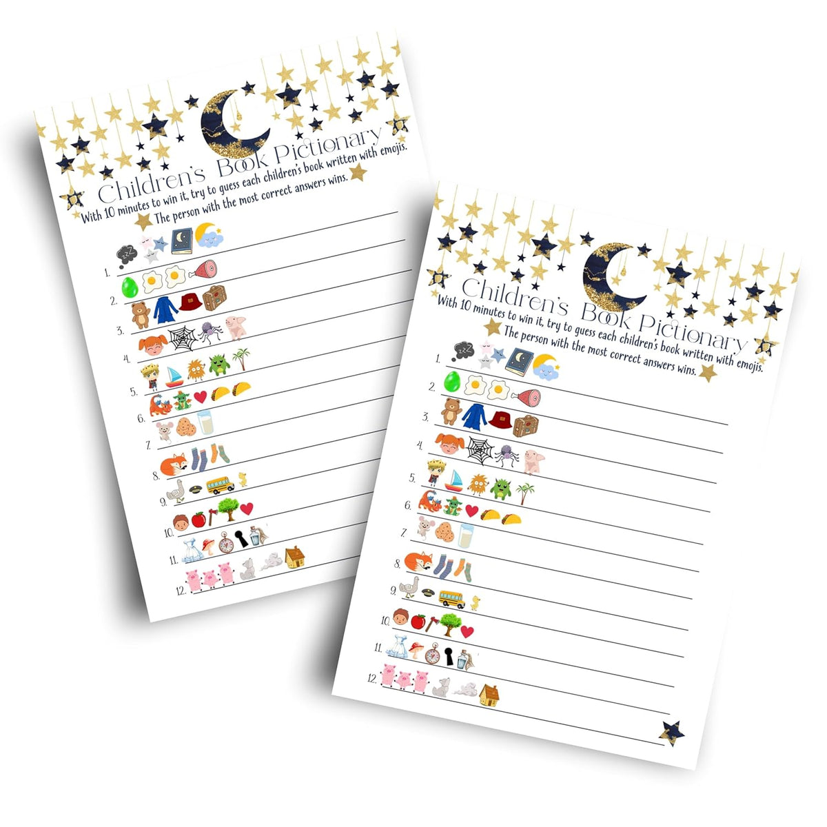 Twinkle Little Star Baby Shower Games Boys - 25 Cards - Fun Guessing Activities For Guests - Gender Neutral Navy And Gold Celestial Moon Theme