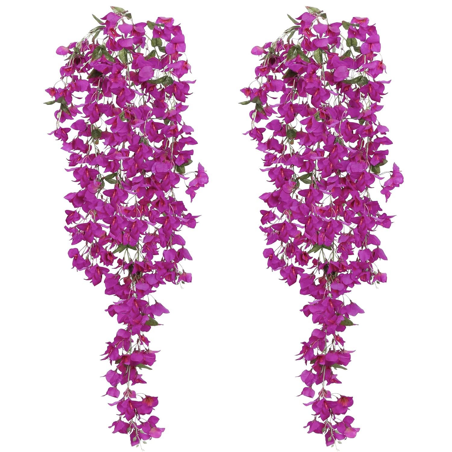 2 Pcs Bougainvillea Artificial Hanging Flowers Bouquet 49.6In Faux Triangle Plum Blooming Bugambilias Plants For Home Garden Party Indoor Outdoor Wedding Arrangement Decoration (Pure Purple)