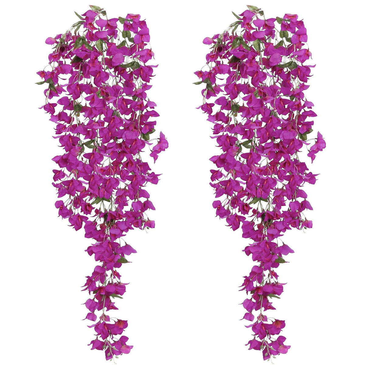 2 Pcs Bougainvillea Artificial Hanging Flowers Bouquet 49.6In Faux Triangle Plum Blooming Bugambilias Plants For Home Garden Party Indoor Outdoor Wedding Arrangement Decoration (Pure Purple)