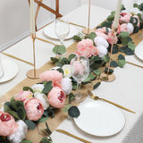 2 Pack Artificial Flower Garlands 11.2Ft Eucalyptus Garlands With Flowers 8 Head Peony Flower Vine Faux Floral Garland For Wedding Arch Table Wall Backdrop Wreath Decoration. (Pink & White)