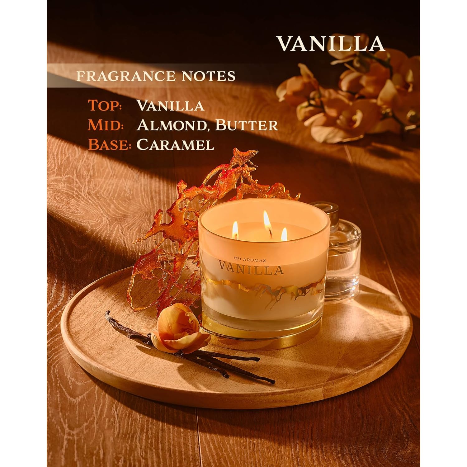 Vanilla Scented Candles - 100% Natural Soy Wax - Large 3 Wick Jar Candle - Up To 50 Hours Burning Time - Candles For Home - Gift-Ready Candle For Men & Women - Aromatherapy Candles
