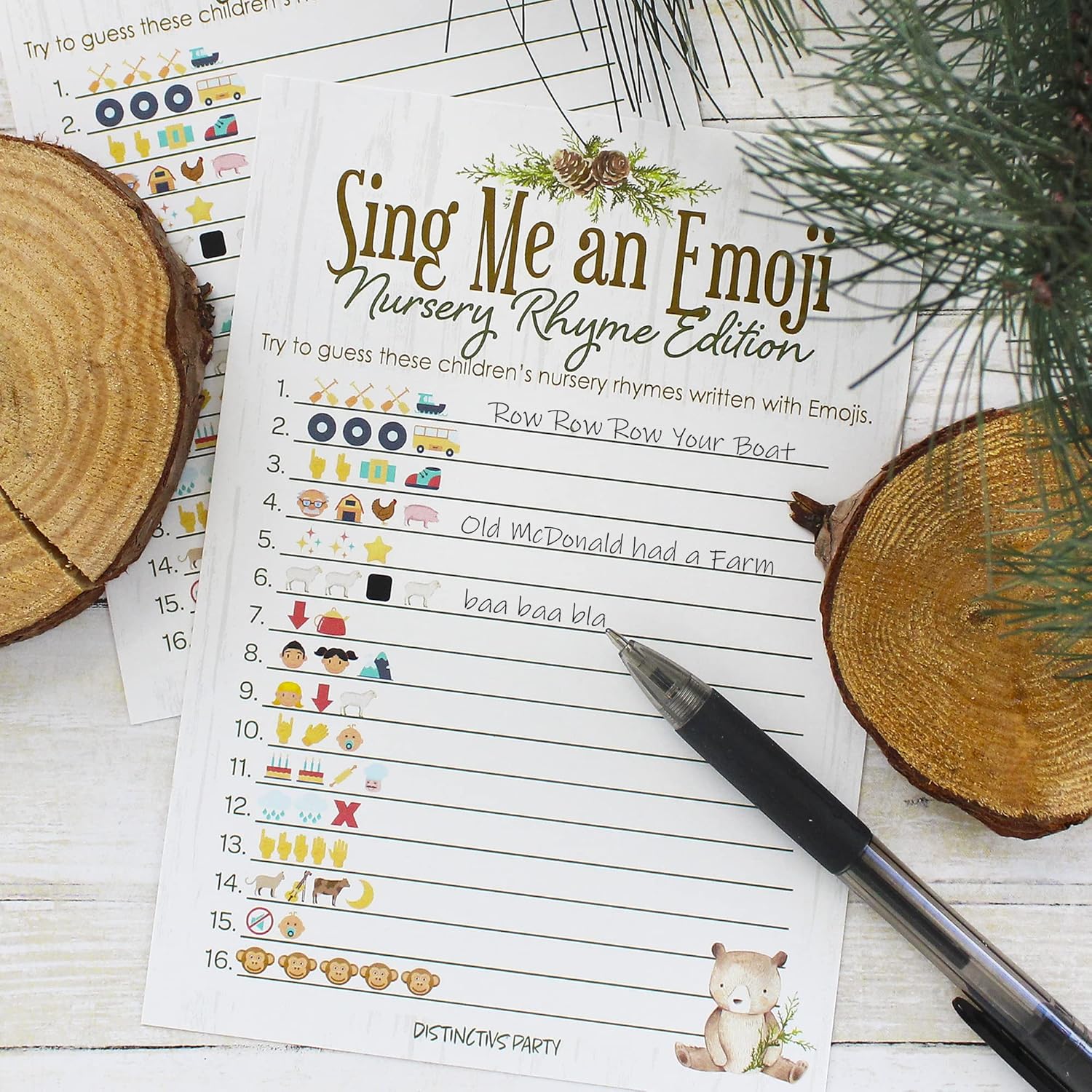 Woodland Teddy Bear Baby Shower Emoji Game Cards - 20 Count