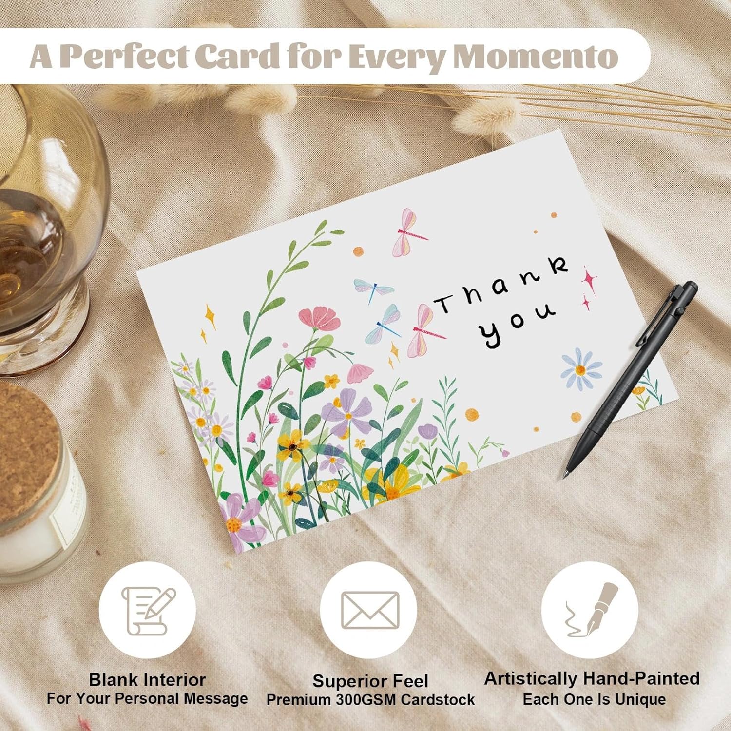 32 Floral Thank You Cards With Envelopes, 4X6 Inch Blank Cards With Vibrant Designs, Note Cards Made From 300Gsm Cardstock, Blank Notes For Graduation, Anniversaries, Baby Showers