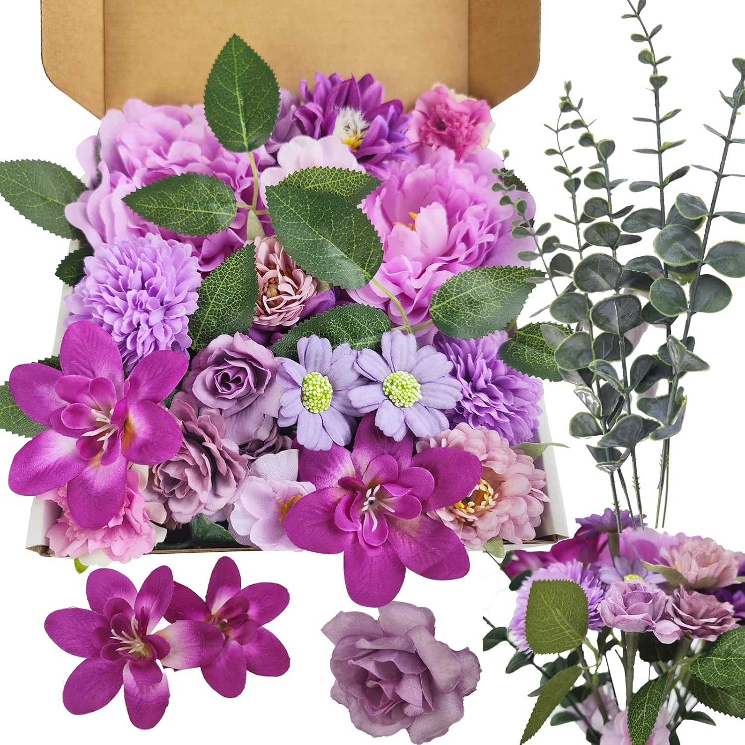 Artificial Flowers Combo Purple Silk Fake Flowers Set For Decoration, Project Crafts, Centerpieces, Wedding