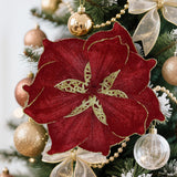 16 Pcs Poinsettia Christmas Flowers Artificial, Glitter Magnolia Poinsettia Flowers Artificial, Sparkling Christmas Decorations For Xmas Tree Party Wreath Fireplace, Burgundy
