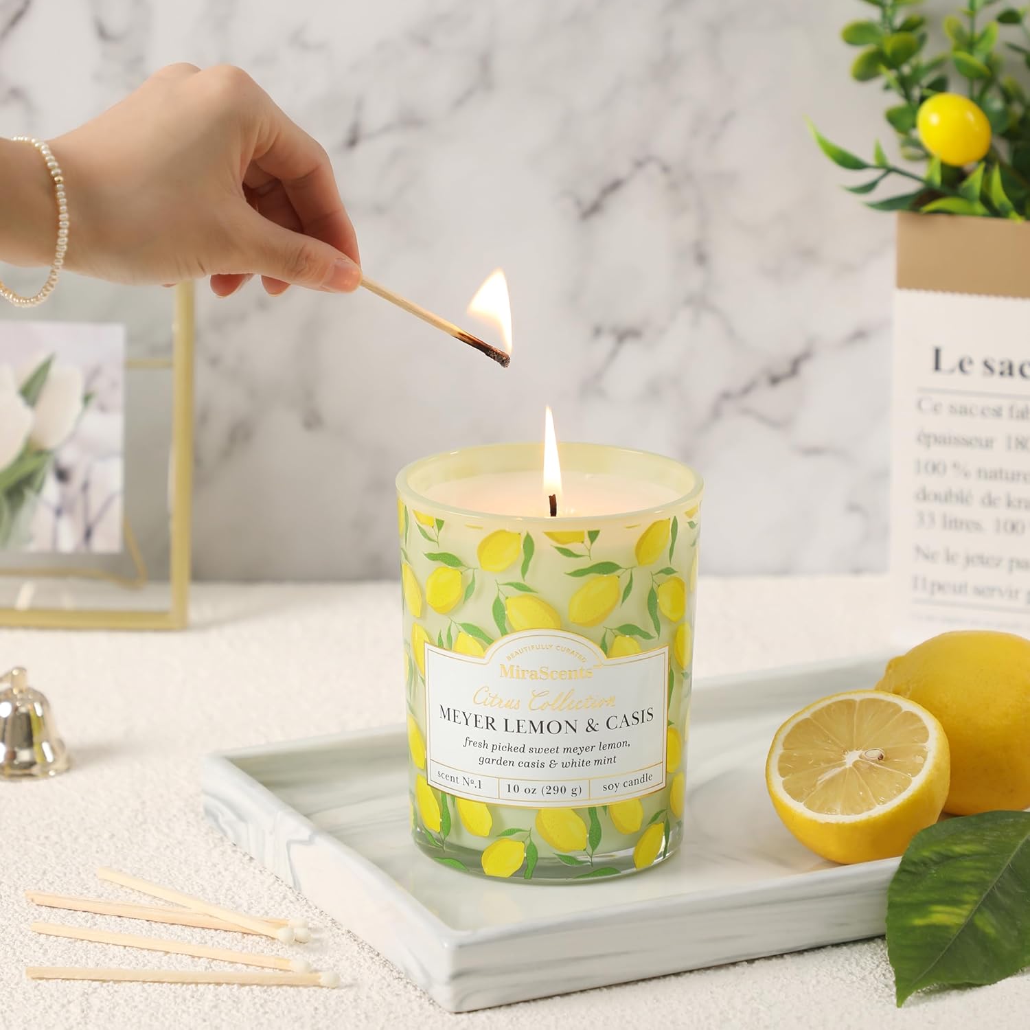 Lemon Candle,Lemon Scented Candles,Spring Summer Scented Candle For Home & Kitchen, Natural Soy Wax Candles,Candles Gift For Womens,Valentines Gift,10Oz