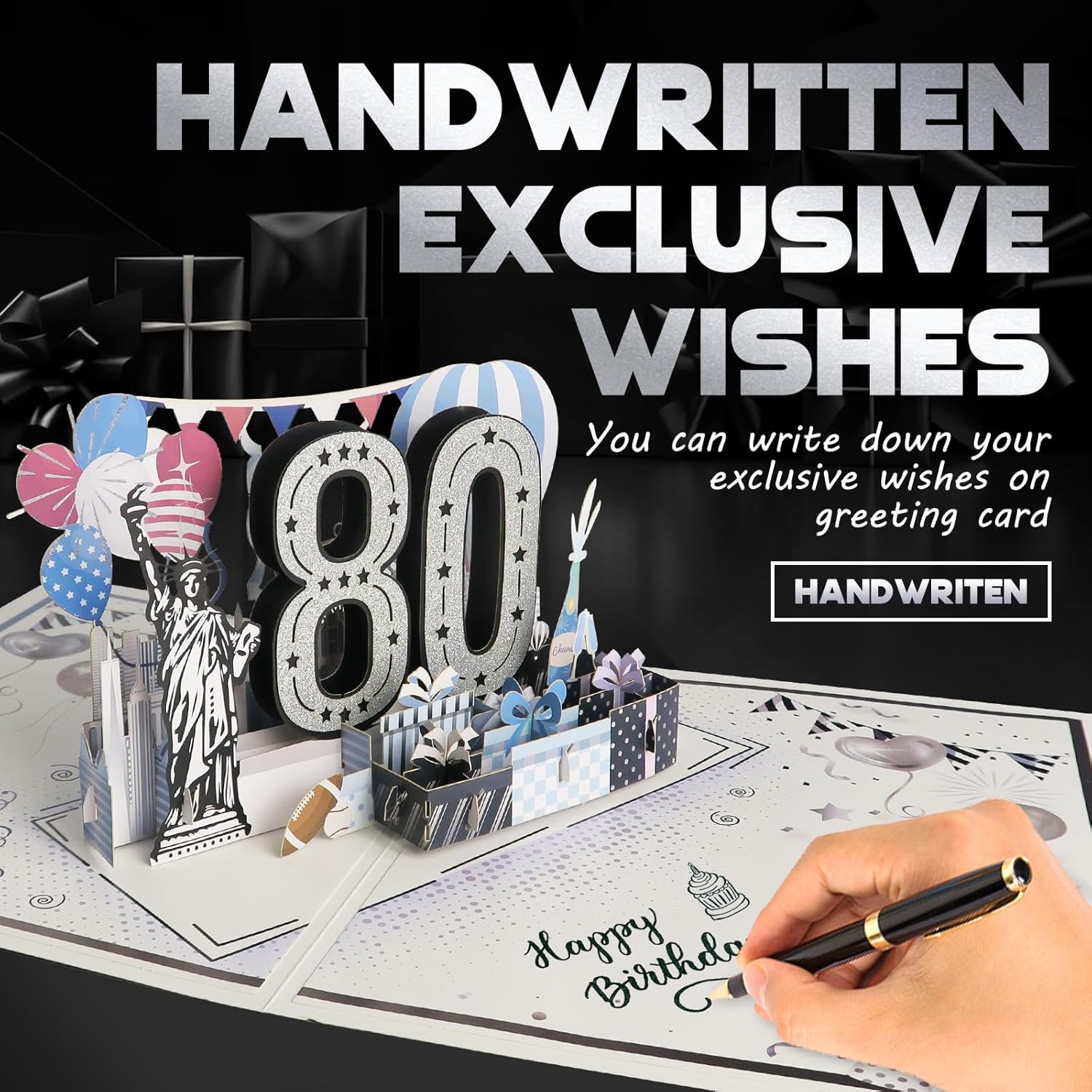 Cool 80Th Birthday Card Gifts For Men Women, Large 3D Pop-Up 80 Year Old Bday Card For Him Her, Best Happy Turning 80 Birthday Gift Ideas For Dad Husband, Back In 1946 80Th Birthday Decorations, Black