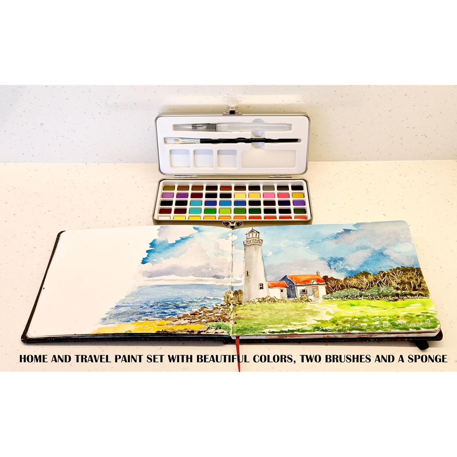 Eg Liberty 50 Color Solid Watercolor Paint Set, Professional Artist Watercolors, Metal Tin Travel Kit With Brushes And Mixing Palette
