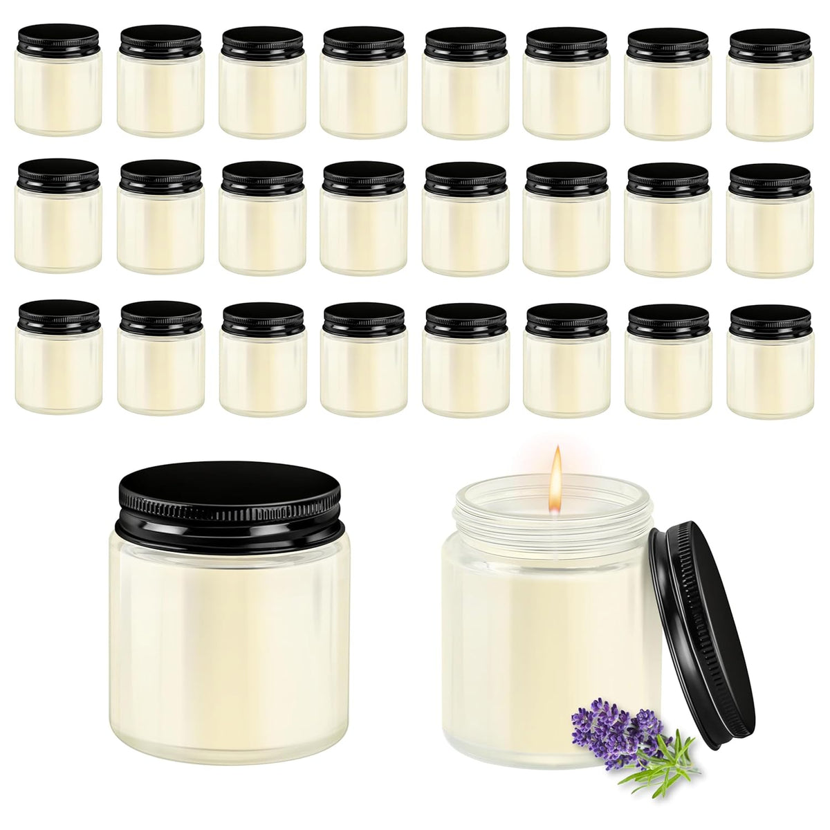 24 Pcs 4Oz Mini Mason Jar Candles Small Lavender Scented Candles Bulk Aromatherapy Ideal Souvenir Favors For Wedding Birthday Party (Black, 24)