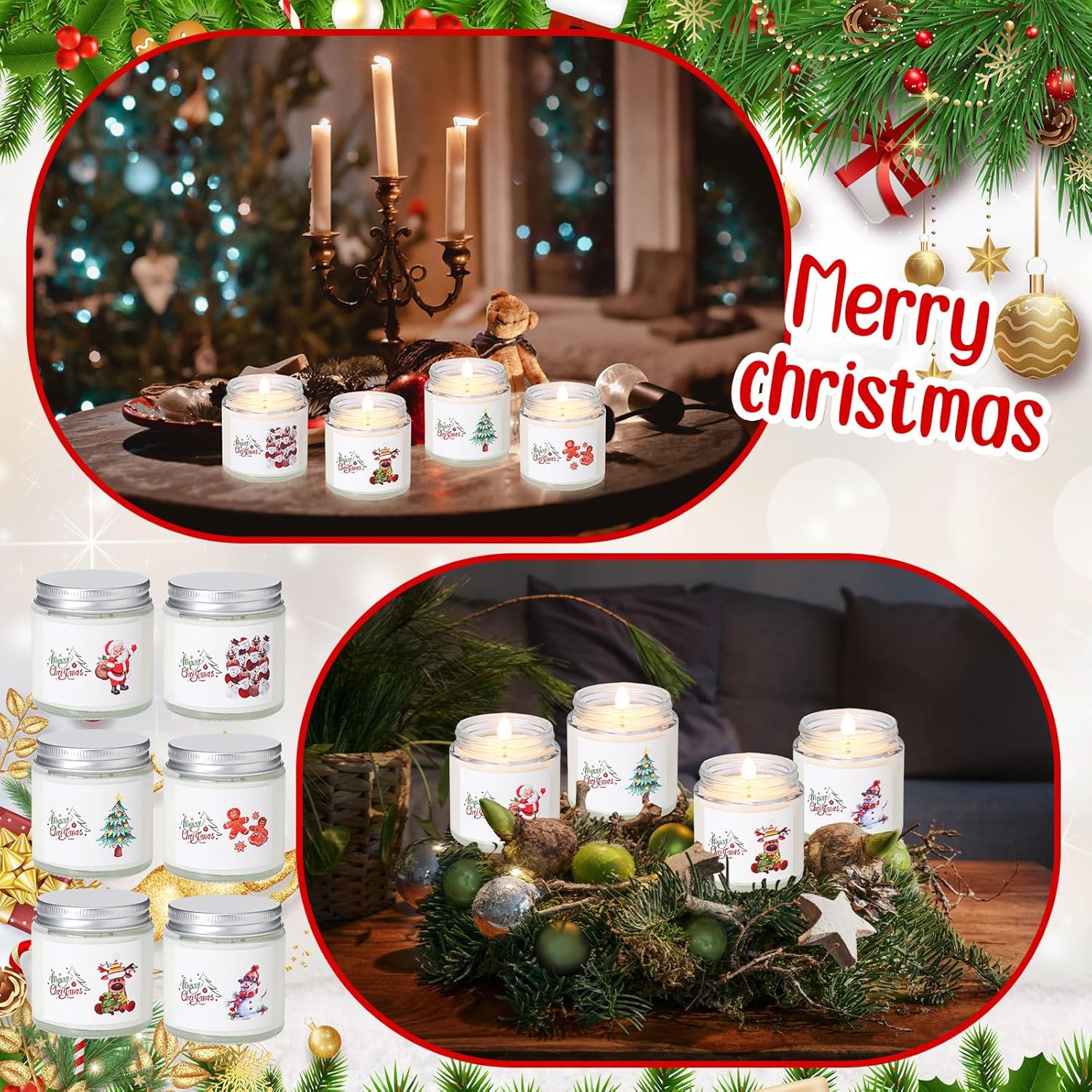 6 Pcs Christmas Candles Scented Merry Christmas Soy Holiday Scented Candle Jars For Xmas Winter Tree Employee Appreciation Gifts Coworker Nurse Teachers(Classic Style)