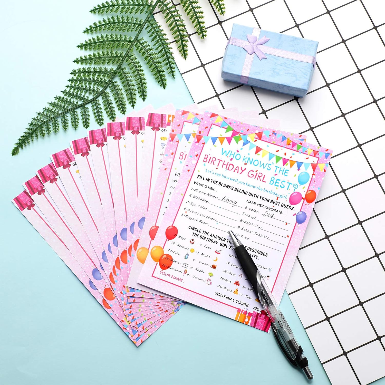 The Birthday Girl Best, 50 Pieces Birthday Party Activity Game Card Set Who Knows Her Best Girl Birthday Party Activity Themed Party Decorations (Pink)