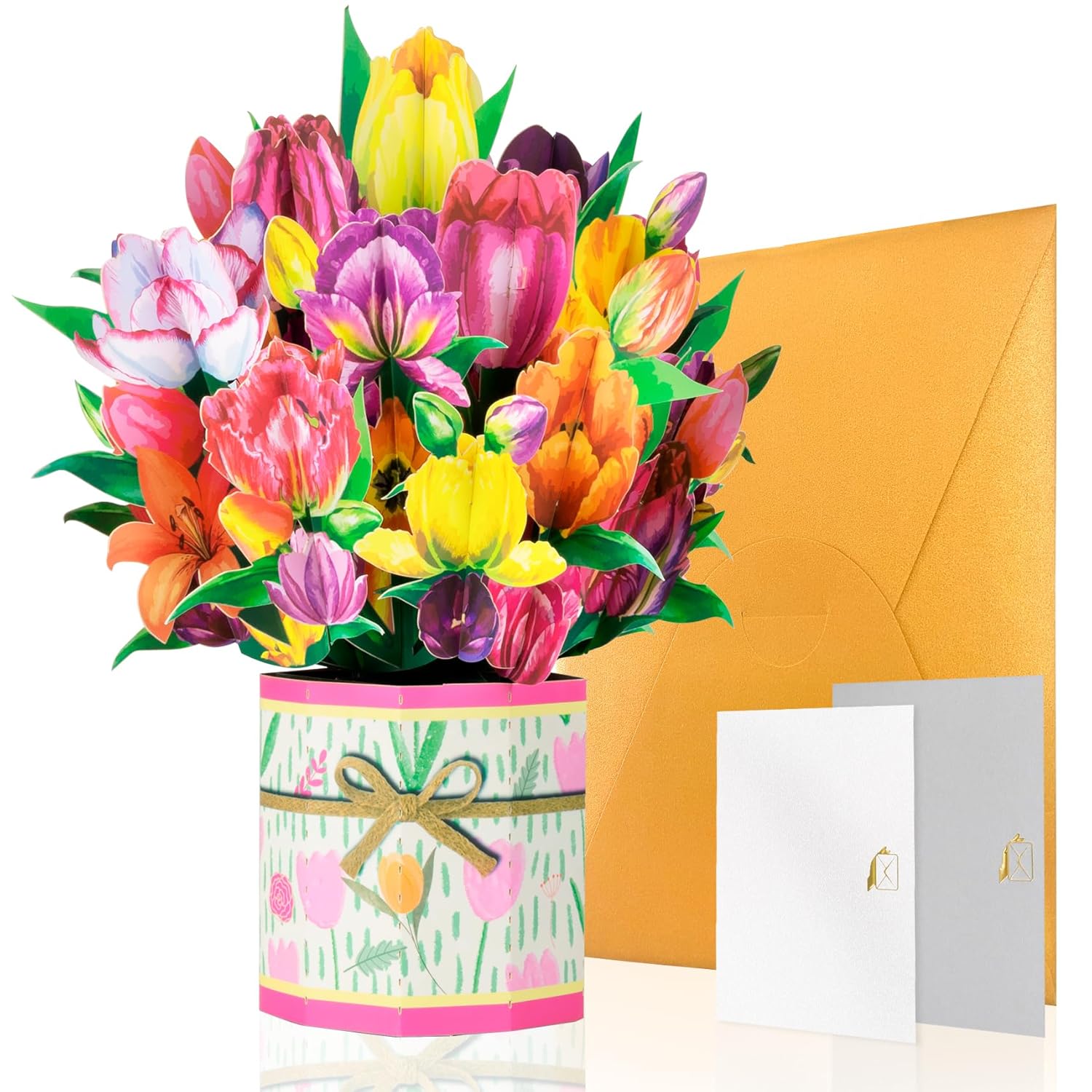 Paper Pop Up Flower Cards,Forever Tulips,9 Inch Flower Bouquet 3D Popup Greeting Cards, Mother'S Day Gifts, Birthday Gift Cards, Teacher Appreciation Gifts, Graduation Gifts