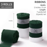 Dark Green Chiffon Ribbon For Flower Bouquet, 2" X21Yd Fabric Ribbon For Gift Wrapping, Handmade Frayed Ribbon For Wedding/Christmas Decorations