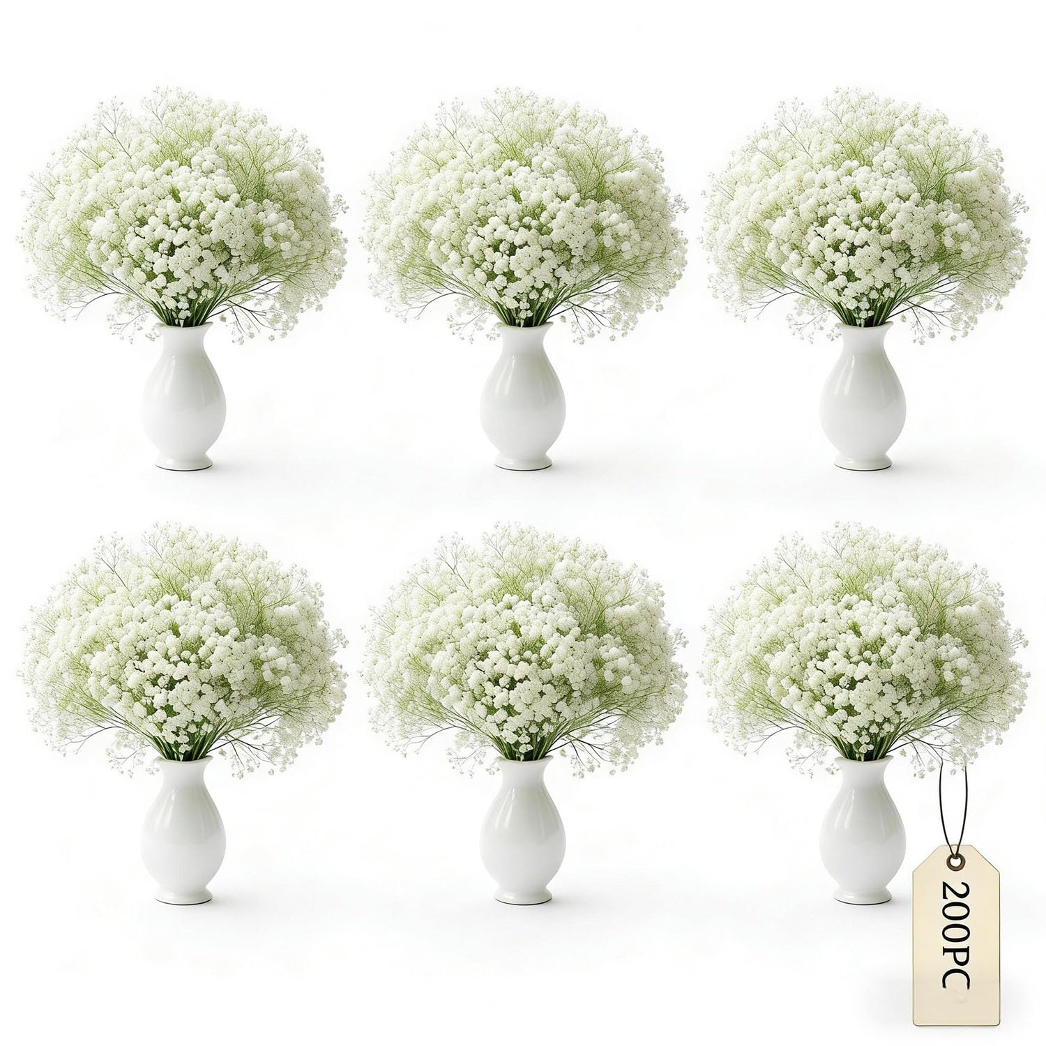 200 Pcs Artificial Baby'S Breath Flowers Bulk, Real Touch White Gypsophila Fake Flowers With Bendable Stems For Wedding Bouquets, Centerpieces, Diy Crafts, Home Garden Decor