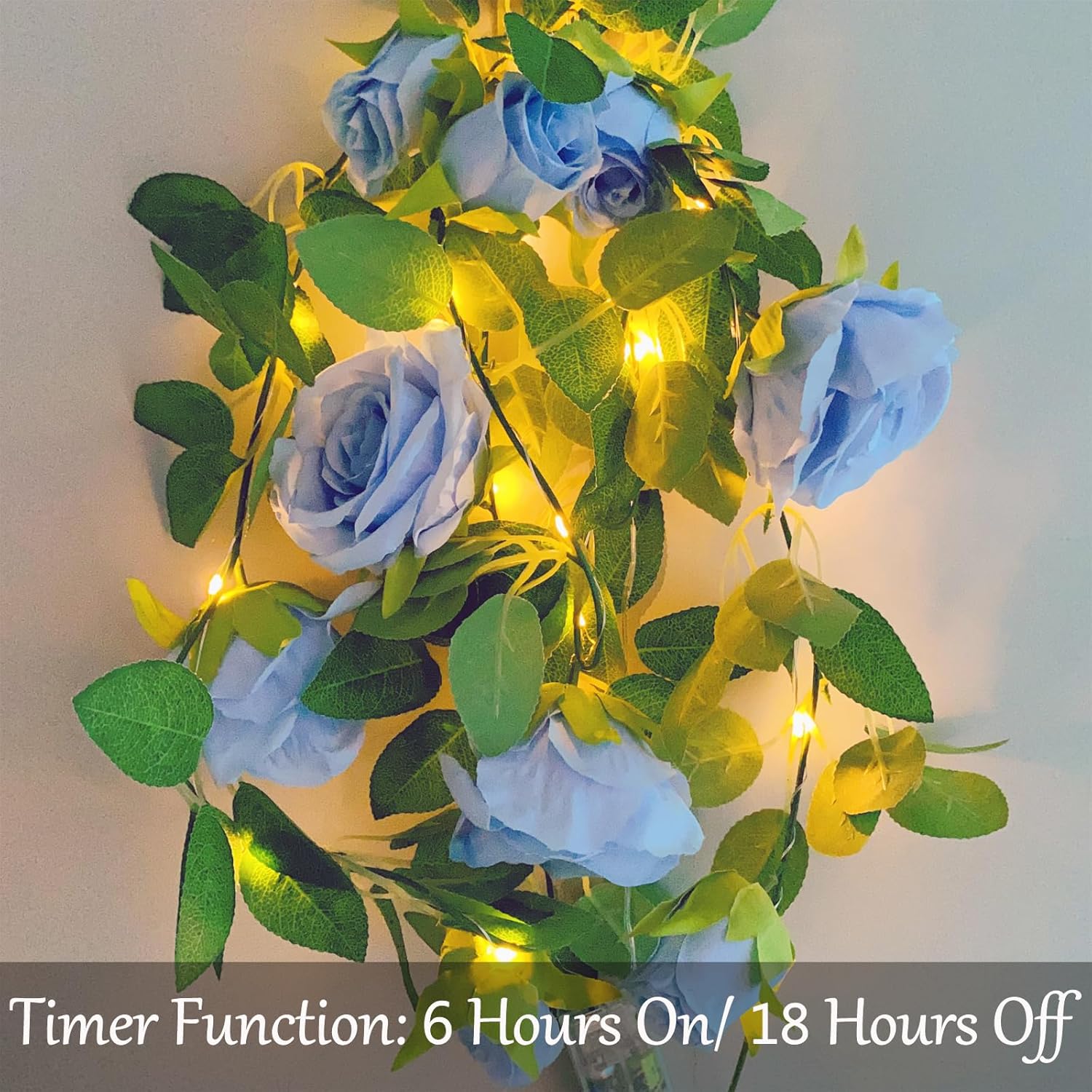6.56Ft Artificial Rose Flower String Lights Battery Powered Flower Garland With 20 Led String Lights, Silk Rose Faux Floral Fairy Lights For Garden Table Wedding Diy Decor