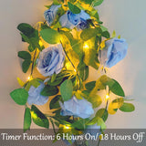 6.56Ft Artificial Rose Flower String Lights Battery Powered Flower Garland With 20 Led String Lights, Silk Rose Faux Floral Fairy Lights For Garden Table Wedding Diy Decor