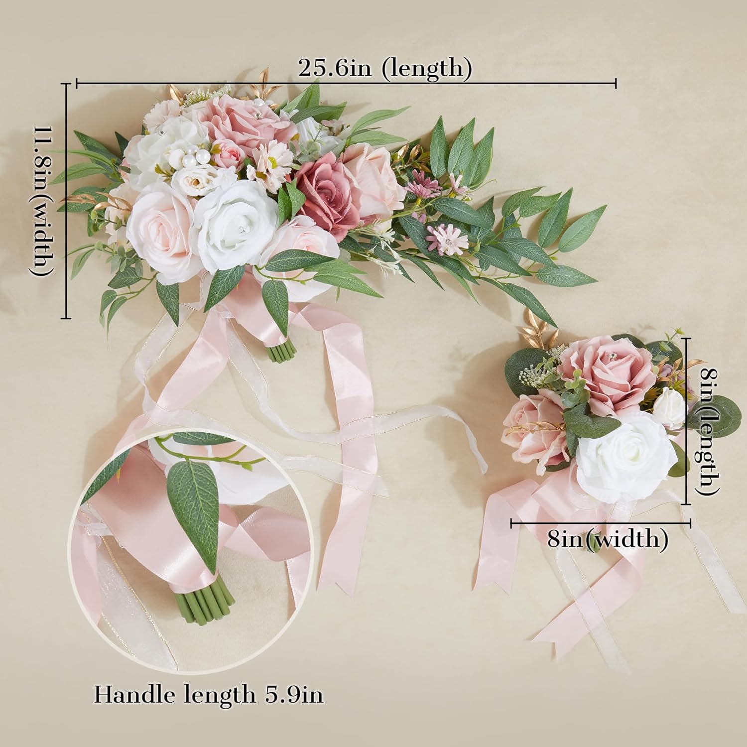 Wedding Bouquets For Bride, Set Of 5, Bridesmaid Bouquet Artificial Flower Bridal Bouquet For Wedding Ceremony Anniversary (Dusty Rose)
