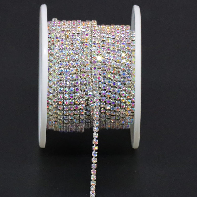 10 Yards Crystal Rhinestone Trim Ss6.5/2.0Mm, Ab Close Chain For Sewing Crafts