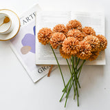 12Pcs Light Brown Flowers Silk Ball Chrysanthemum Artificial Flowers 12.5" For Home Kitchen Wedding Party Decorations New Year And Valentine'S Day
