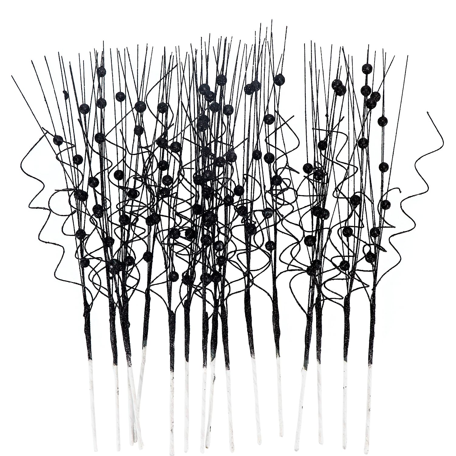 16Pcs Glitter Christmas Tree Picks Curly Sprays Sparkle Artificial Berry Stems Twigs 17" Ting Branches Vase Fillers Decorative Sticks For Xmas Tree Decorations Winter Wreath Diy Crafts (16, Black)