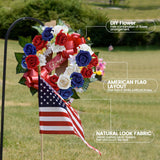American Flag Artificial Flowers Box, Patriotic Decorations, Red White & Blue Fake Roses For July 4Th, Memorial, Veterans, Labor, Election Day Decorations, Cemetery Flowers, Table Centerpiece