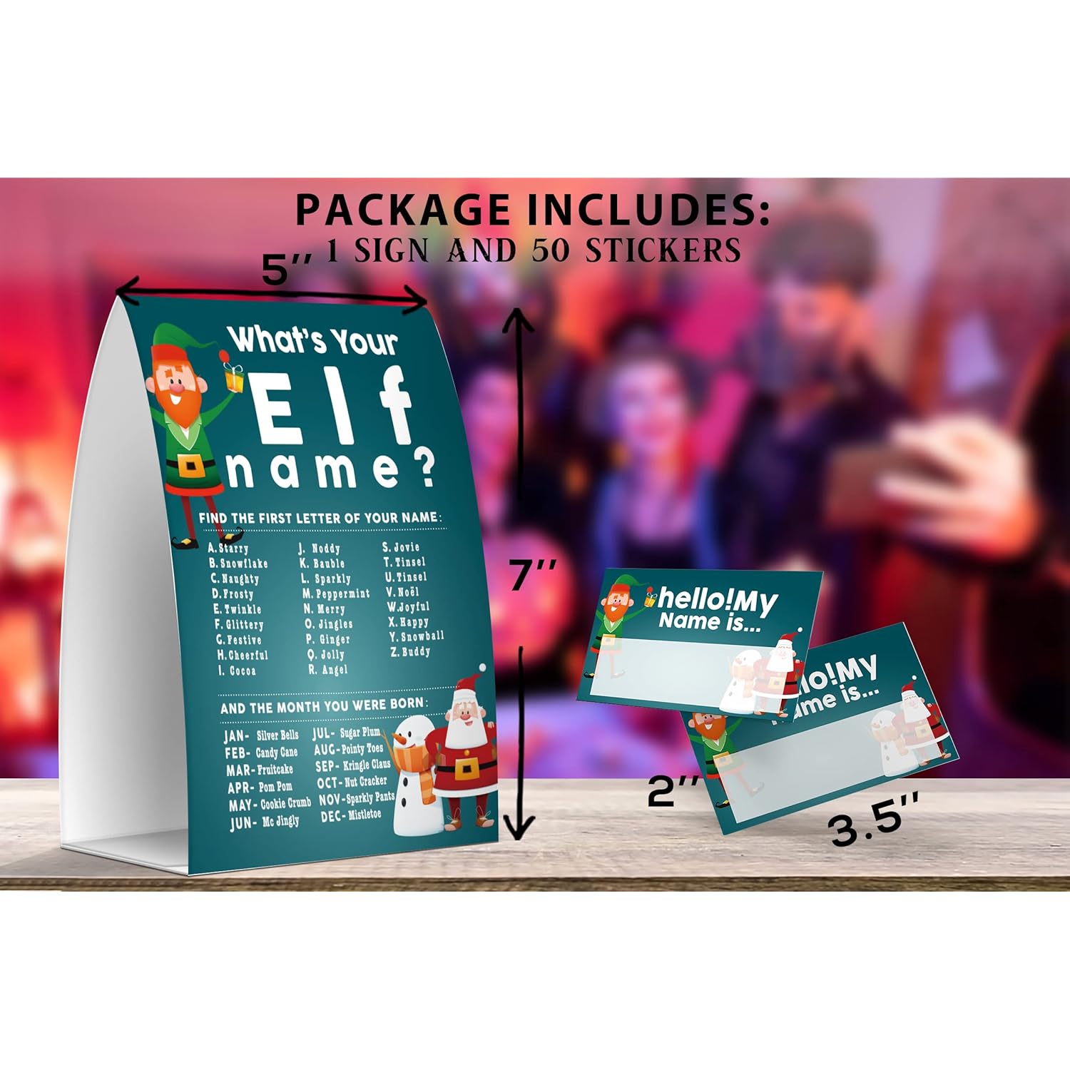 What'S Your Elf Name Game, Christmas Party Games Activities, 1 Sign And 50 Name Tag Stickers -Jj049