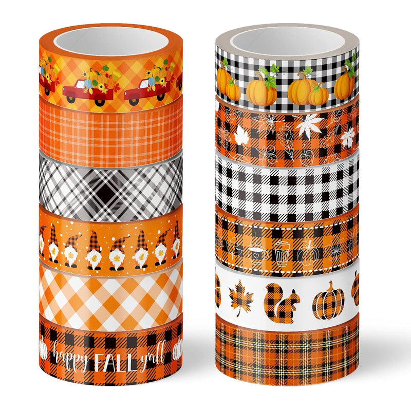 12 Rolls Fall Plaid Washi Tapes Colorful Buffalo Plaid Autumn Pumpkin