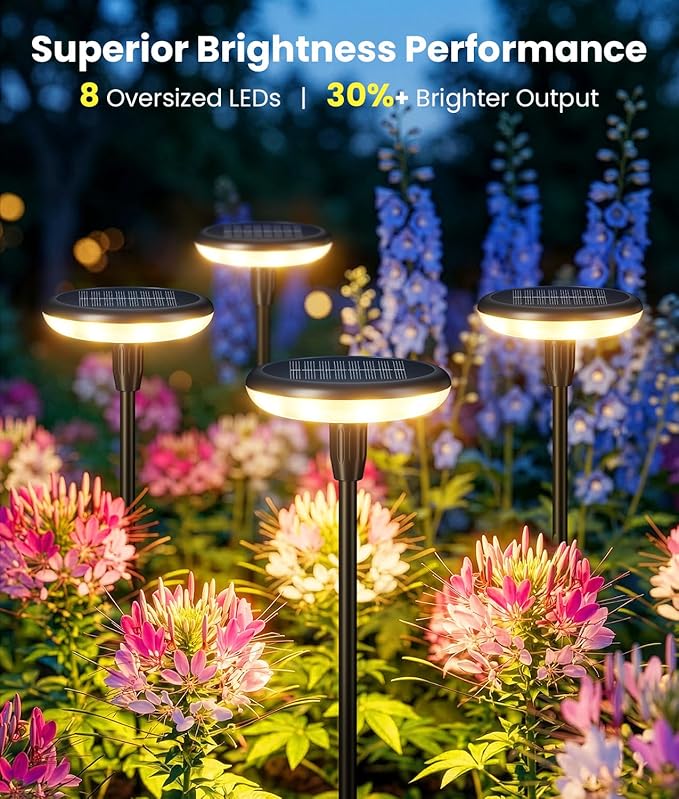 8 Pack Durable Metal Solar Pathway Lights IP65 Waterproof Auto On Off Garden Lights