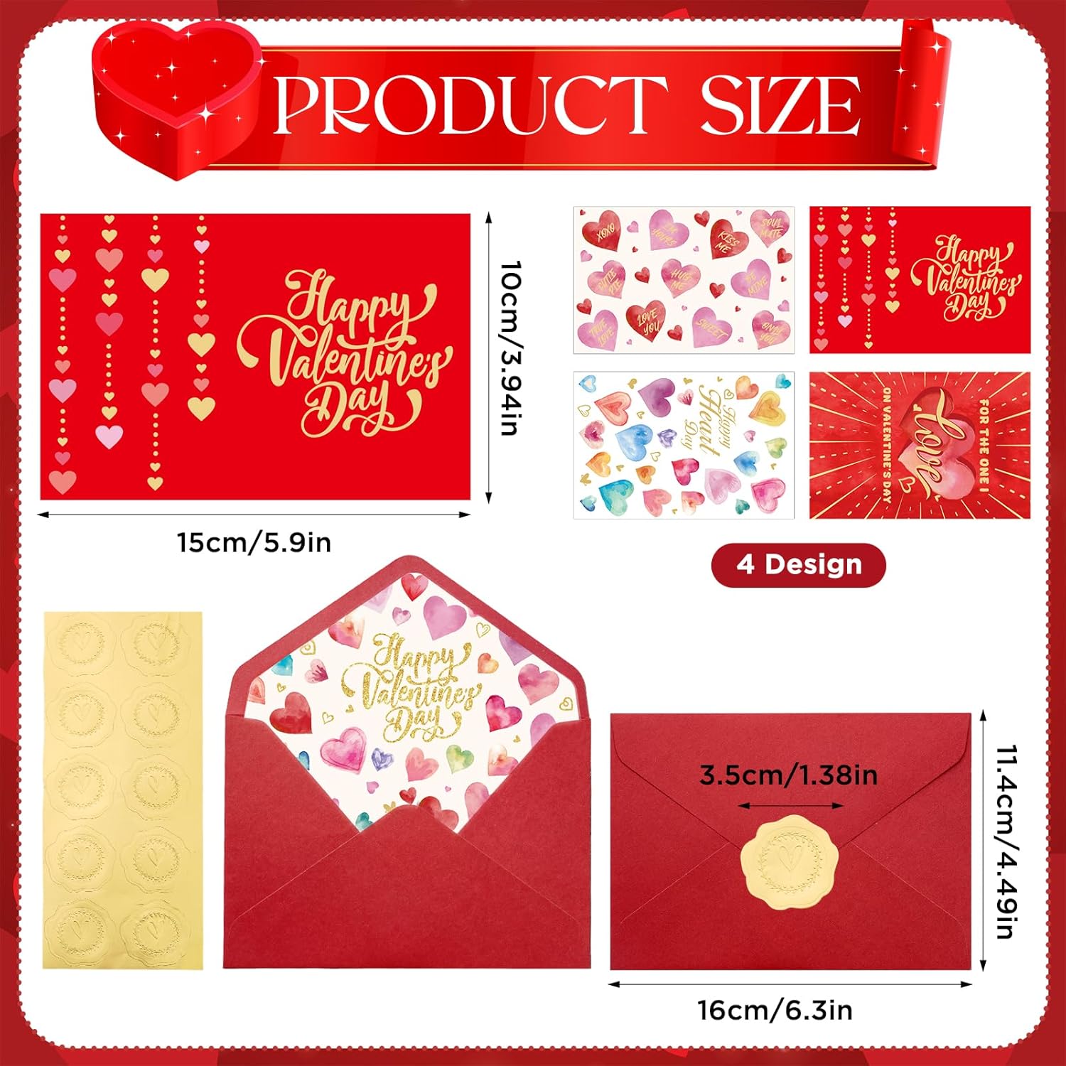 24 Pack Valentine'S Day Cards With Envelopes & Stickers, Gold Foil Romantic Love Greeting Cards Happy Heart Day Blank Note Card For Couples, Wife, Girlfriend