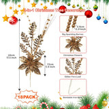 Artificial Glitter Berry Stem Ornaments, 18 Pack 17.5 Inch Rose Gold Fake Christmas Picks Decorations With Poinsettia Christmas Flowers, Bead Sticks For Christmas Tree Wedding Small Vase Wreath Decor
