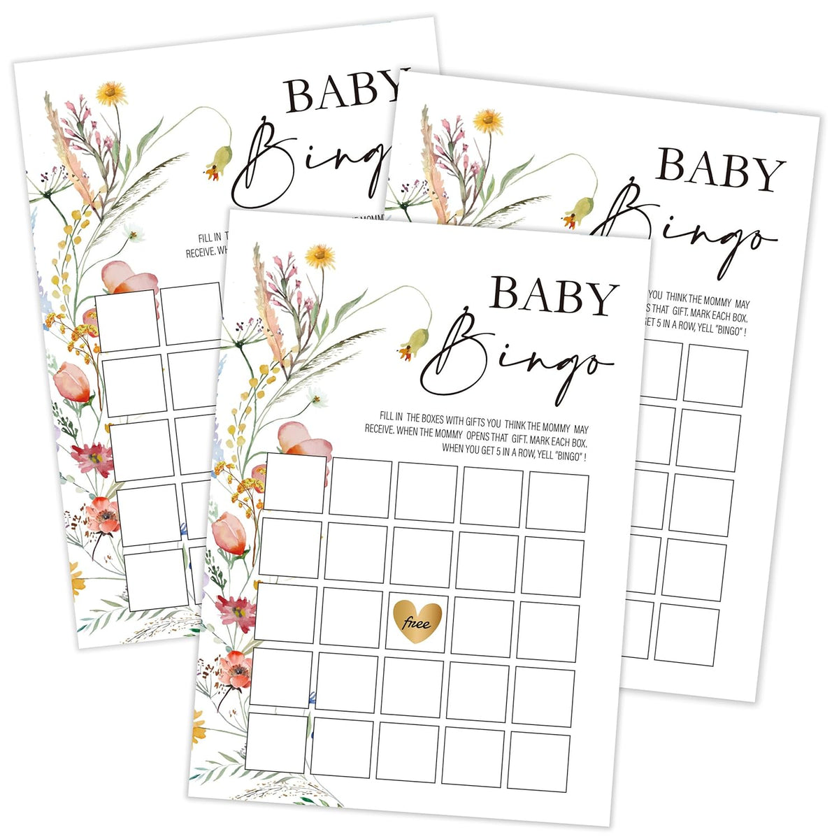 Boho Wildflower Baby Bingo Game, Baby Shower Games, Pack Of 30 Game Cards, Gender Neutral Boy Or Girl - Fa08